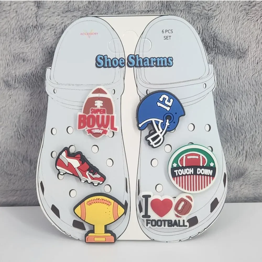 NEW Set of 6 American Football Themed Charms / Buttons for Crocs Super Bowl